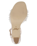 Jewel Badgley Mischka Satin Fanny Pearl Stiletto Heel Sandals Champagne Brown 9M