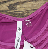 NY Collection Womens Knit Mesh Inset Puff Short Sleeve Top Magenta Purple M