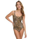 DKNY Womens One-Piece Starburst Swimsuit DIMMS064 Jaquard Brown Multi XL