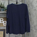 Terra & Sky Womens V-Neck Long Sleeve Knit Shirt Blouse Top Navy Blue 2X