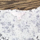 LC Lauren Conrad Womens Knit Floral Flutter Sleeve Shirt Top White / Black S