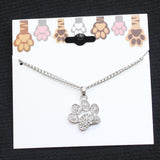 Rhinestone Paw Print Pendant Necklace Silver Gray / Clear 16" + 2"