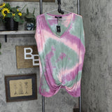 Coin 1804 Womens Plus Size Hand Tie Dye V-Neck Rolled Sleeve Top 1528X-407