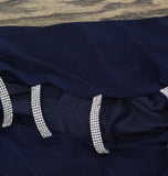 MSK V-Neck Rhinestone Ladder Trim Side Slit Evening Gown Dress Navy Blue S