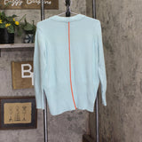 Peace Love World Crewneck Sweater w/ Pop Color Detail Soft Seafoam Blue Green S