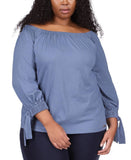 Michael by Michael Kors Plus Size Off-Shoulder Tie-Cuff Top Chambray Blue 1X