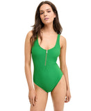 Michael Michael Kors Womens Zip-Front One-Piece Swimsuit MM7Y890 True Green 16