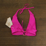 Becca Ribbed Chain Ring Halter Bikini Swim Top 223157 Azalea Pink D