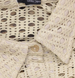 Carmen Marc Valvo Crochet Tunic Swim Cover-Up Shirt Button Up Beige Brown M