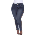 White Mark Plus Size Super Stretch 3 Pocket Jeans Dark Wash Leopard Blue 16W