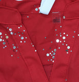 Ny Collection Roll Tab Sleeve Button Down Metallic Foil Blouse Top Glowdot Red L