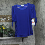 Sam And Jess Womens Solid Tie Sleeve Pullover Top TS3013565Q Goddess Blue XS