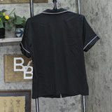 Inc International Concepts Satin Short-Sleeve Pajama Shirt Top Deep Black M