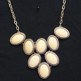 Bib Faceted Cabochon Smooth Stone Necklace Rose Gold / Off White 18" + 3"