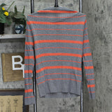 Tommy Hilfiger Womens Striped Long Sleeve V-Neck Sweater Gray / Orange XL