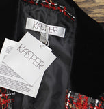 Kasper Notch Collar Open Front Tweed Jacket  w/ Velvet Neck Fire Red Multi 8