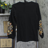 Belle By Kim Gravel Micro Waffle Lantern Sleeve Embroidered Shirt Top Black 2XS