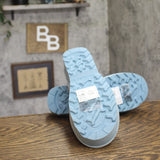 Bearpaw Open Toe Platform Suede Slip On Slide Sandals Tourmaline Blue 9M