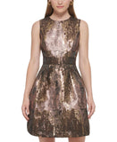 Vince Camuto Women's Metallic Jacquard Sleeveless Dress VC2M2540