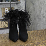 Michael Michael Kors Womens Whitby Feather Trim Pointed Toe Booties Black 5M