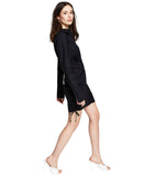 And Now This Womens Side Ties Button Up Shirt Poplin Ruched Dress Black XL