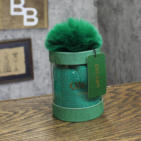 On 34th Womens Boxed Rib-Knit Beanie Pom Pom Gift MO1542501 Green