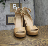 Sun + Stone Womens Reemaa Peep Toe Block Heel Platform Sandals Nude Brown 11M