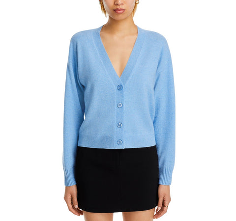 Aqua Womens Button Front Sweater Cashmere V-Neck Cardigan Heather Blue 2XL