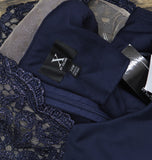 X By Xscape Plus Size Ruched Lace Gown Dress XC121W Navy Blue 14W