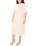 MSK Plus Size Round Neck Flutter Sleeve Pleated Dress Birch Off White 1X