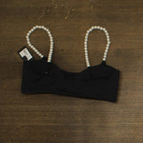 Kate Spade Womens String of Pearls Crop Bikini Swim Top S20487 Black L