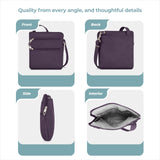 Travelon Anti-Theft Classic Slim Double Zip Crossbody Bag Purple One Size