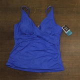 Swim Solutions Printed Twist-Front Tankini Swim Top Blue Paisley Jacquard 18