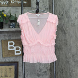 Bar III Womens Mesh Flutter-Sleeve Top Cupid Blush XL