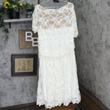 Kiyonna Bridal Lace Lined 3/4 Sleeve Wedding Bridal Dress Off White / Tan 3