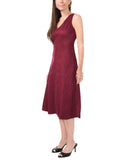 Msk Womens Petite V-Neck Fit Flare Faux Suede Dress 91699953V Merlot Purple 8P