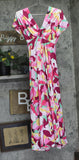 24seven Comfort Apparel V-Neck Cap Sleeve Empire Waist Maxi Dress Multi Red M