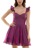 B. Darlin Juniors Corset Flutter Sleeve Fit Flare Dress K43AU17 Berry 0