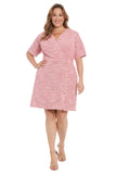 London Times Womens Surplice Faux Wrap Short Sleeve Dress T7764M Pink 6