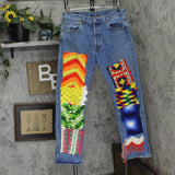 Levi's Womens Upcycle 501 Baggy Straight Leg Crochet Jeans Blue See Measurements