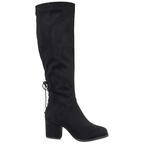 Journee Collection Lace Faux Suede Knee-High Block Heeled Boots Black 8.5M