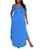 White Mark Lexi Maxi Dress with Cutout Shoulders and Pockets Royal Blue 1X