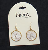 Bijoux Bar Brushed Horse Dangle Drop Earrings Gold / Silver Gray 1.5"