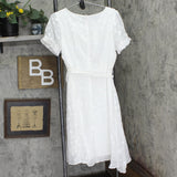 Ny Collection Chiffon Knee-Length Midi Dress Ivory Multi Circle White PXL