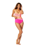 Anne Cole Drape Front Tankini Swim Top Tie Dye Foulard Pink Multi 32C/34B