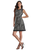 DKNY Petite Colorblocked Fit Flare Sleeveless Cocktail Dress Black / White 10P