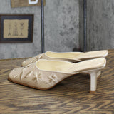 Valerie Stevens Womens Vintage Satin Pearl Rectangle Heels Fawn Light Brown 7M