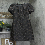 DKNY Womens Petite Puffed-Sleeve Brocade-Texture Mini Dress Black / Gold 6P
