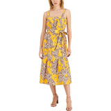 INC International Concepts Women's Printed Tie-Waist Woven Dress Yellow 2