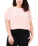 Vince Camuto Womens Chiffon Flutter-Sleeve Blouse 92611181 Fresh Pink 2X